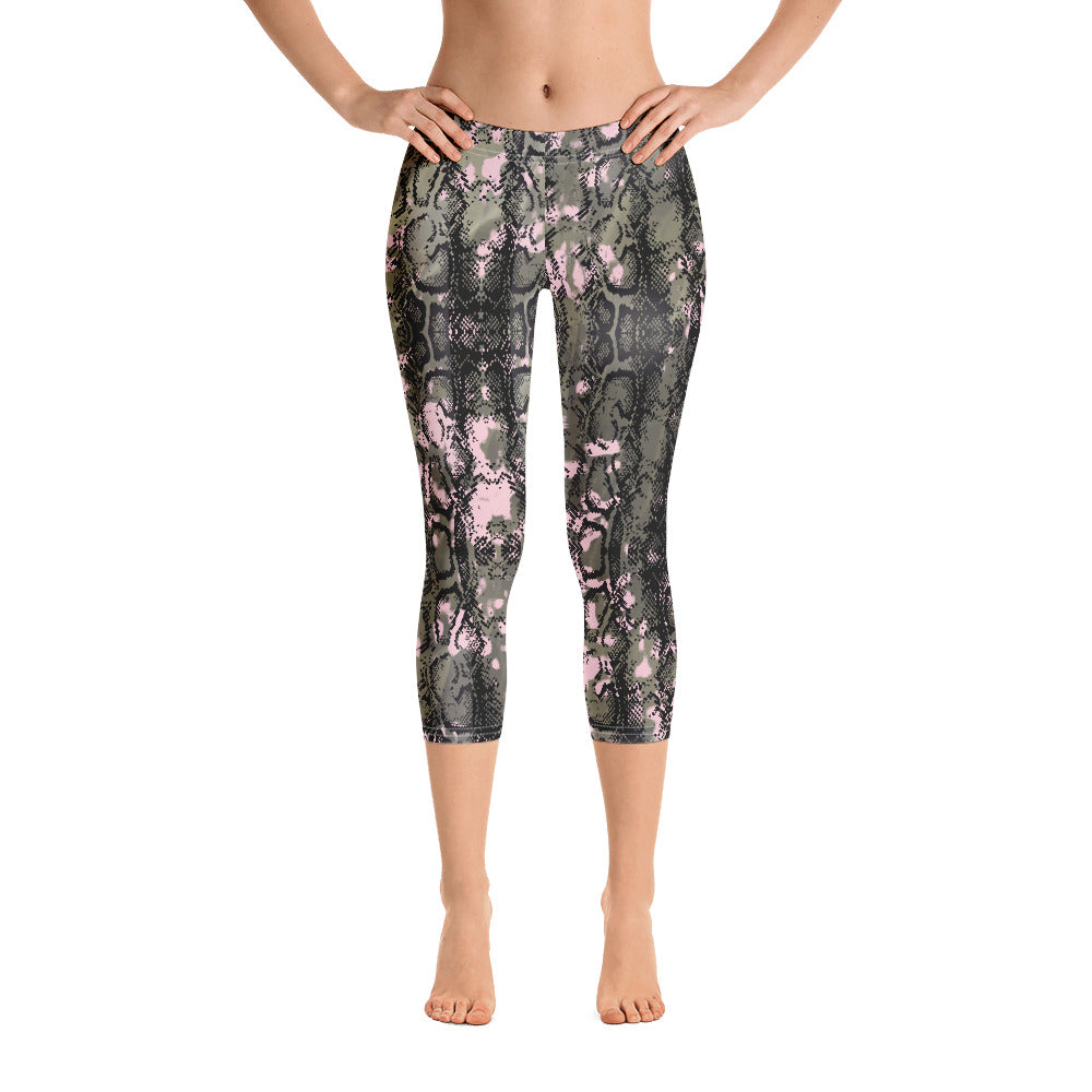 Pink Snake Skin Capri Leggings